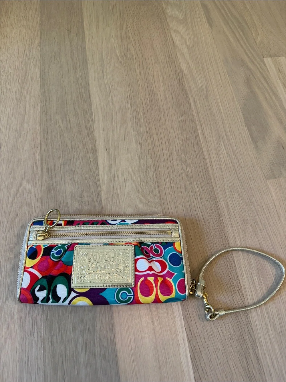 Coach Multicolor Wristlet with Gold Trim